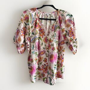 Liverpool Los Angeles Womens Peasant Top Small Pink Floral Blouse Cottagecore